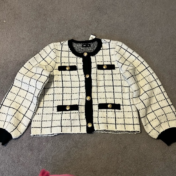 NWT EXPRESS BLACK CHECK BOUCLE CARDIGAN XL - Picture 1 of 5